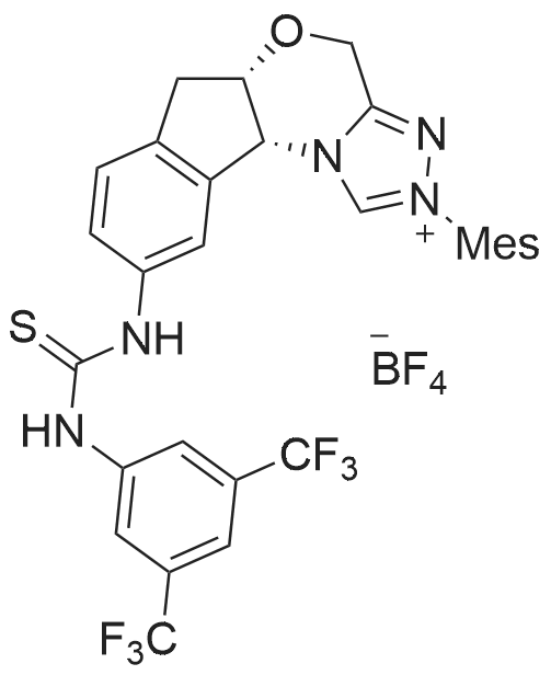(5aS,10bR)-9-(3-(3,5-Bis(trifluoromethyl)phenyl)thioureido)-2-mesityl-5a,10b-dihydro-4H,6H-indeno[2,1-b][1,2,4]triazolo[4,3-d][1,4]oxazin-2-ium tetrafluoroborate