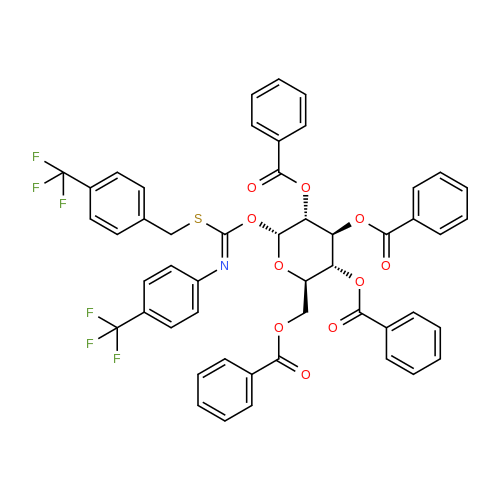 (2R,3R,4S,5R,6R)-2-((Benzoyloxy)methyl)-6-(((4-(trifluoromethyl)benzyl)thio)((4-(trifluoromethyl)phenyl)imino)methoxy)tetrahydro-2H-pyran-3,4,5-triyl tribenzoate