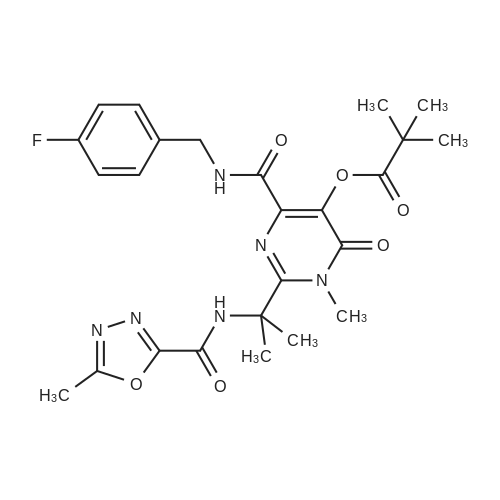 4-((4-Fluorobenzyl)carbamoyl)-1-methyl-2-(2-(5-methyl-1,3,4-oxadiazole-2-carboxamido)propan-2-yl)-6-oxo-1,6-dihydropyrimidin-5-yl pivalate